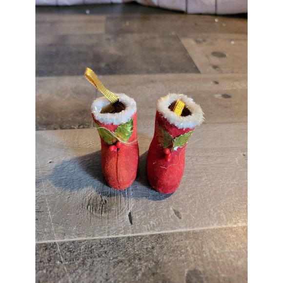 Vintage Stocking boots Mistletoe set ornament xmas - Picture 1 of 5